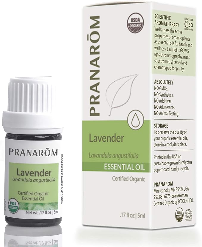 Pranarom USDA Certified Organic Lavender Essential Oil (5ml), 100% Pure Undiluted Therapeutic Grade from French Alps for Aromatherapy, Diffuser, Healthy Skin & Hair, Massage, Relaxation-Velvo Beauty