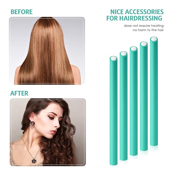 Syhood 30 Pcs 7'' Flexible Curling Rods Twist Foam Hair Rollers Soft Foam No Heat Hair Rods Rollers and 1 Steel Pintail Comb Rat Tail Comb for Women Long Short Hair(Lake Green,7 x 0.3 Inch)-Velvo Beauty