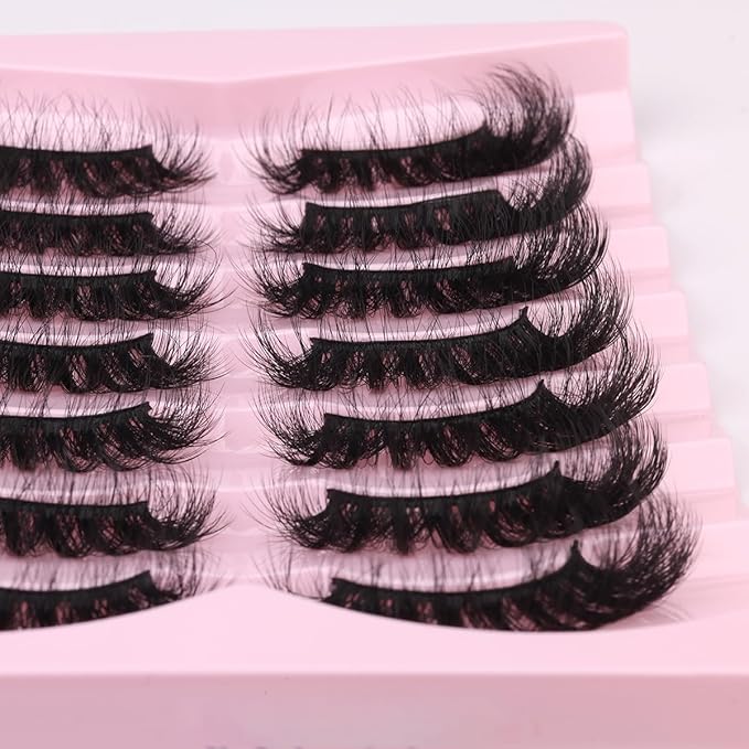 Mink Lashes Fluffy D-Curl False Eyelashes 20mm Long Volume Lashes That Look Like Extensions Cat Eye Fake Lashes Faux Mink Strip Lashes Pack 7 Pairs-Velvo Beauty