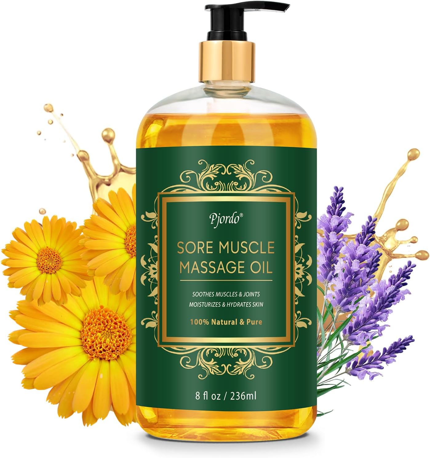Sore Muscle Massage Oil for Massage Therapy, 8 FL OZ Natural Body Massage Oil with Lavender Oil, Arnica & Chamomile Extract, Soothes Muscle and Joint for Professional & Home Use-Velvo Beauty