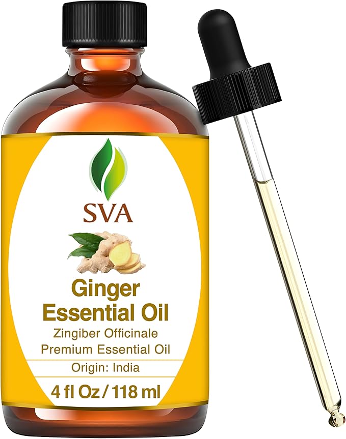 SVA Ginger Essential Oil – 4 Fl Oz – 100% Natural Ginger Oil - for Diffuser, Hair Care, Face, Skin Care, Aromatherapy, Scalp and Body Massage, Soap and Candle Making – with Dropper-Velvo Beauty