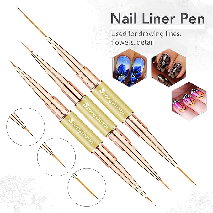 Nail Art Brushes for Nail Art, Professional 5Pcs Double-Ended Acrylic Nail Brush Set for Details, Long Lines, Ombre & 3D Design-Perfect for DIY Manicures & Salons (Gold)-Velvo Beauty