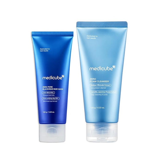 Medicube Home Care Duo for Flawless Skin: Zero Pore Blackhead Mud Facial Mask and Zero Foam Cleanser for Sensitive Skin-Velvo Beauty