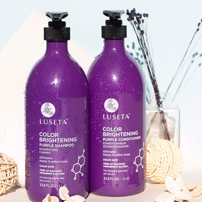 L LUSETA Color Brightening Purple Shampoo and Conditioner Set for Blonde and Gray Hair, Infused with Cocos Nucifera Oil to Help Nourish, Moisturize and Condition Hair, 2x33.8oz-Velvo Beauty