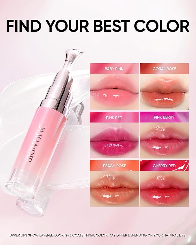 Hydrating Brightening Lip Serum, Nourishing Hydration Tinted Lip Stain, Plumping Lip Gloss with Polypeptide Squalane (02 Coral Rose)-Velvo Beauty