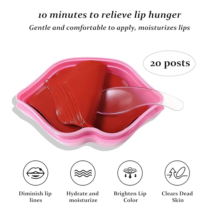 20Pcs Lip Mask,Pink Moisturizing Plumping Lip Masks Overnight,Pink Lip Mask Gel Treatment Lip Masks for Dry Lips Plump Lip Collagen Overnight Sleeping Lip Mask Pads Patches（Pink）-Velvo Beauty