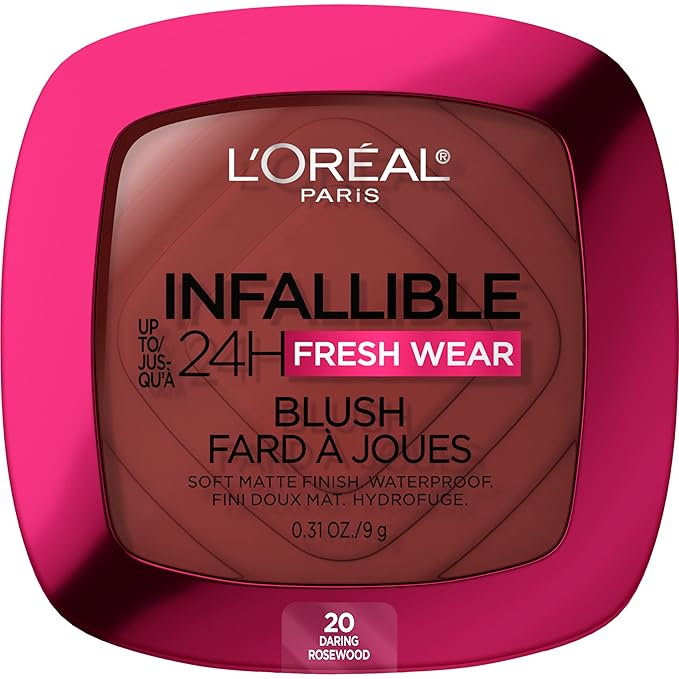 L'Oreal Paris Infallible Up to 24H Fresh Wear Soft Matte Blush, Blendable, Long-Lasting and Waterproof Cheek Make Up, Daring Rosewood 20, 0.31 Oz-Velvo Beauty