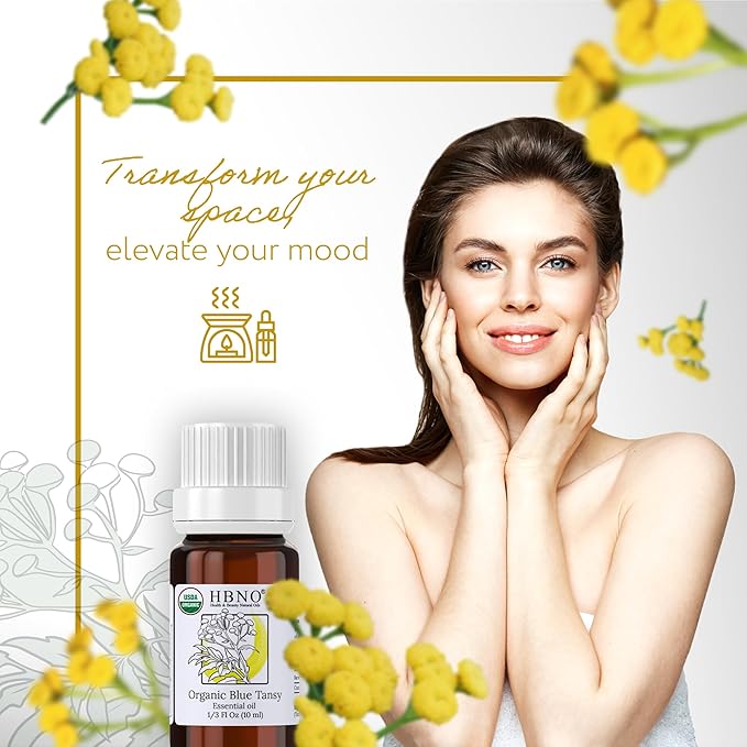 HBNO USDA Certified Organic Blue Tansy Essential Oil - 1/3 OZ (10 ml) Travel Size - Perfect for Aromatherapy, DIY, Candle Making, Soap Making, Diffusers - Blue Tansy Essential Oils-Velvo Beauty