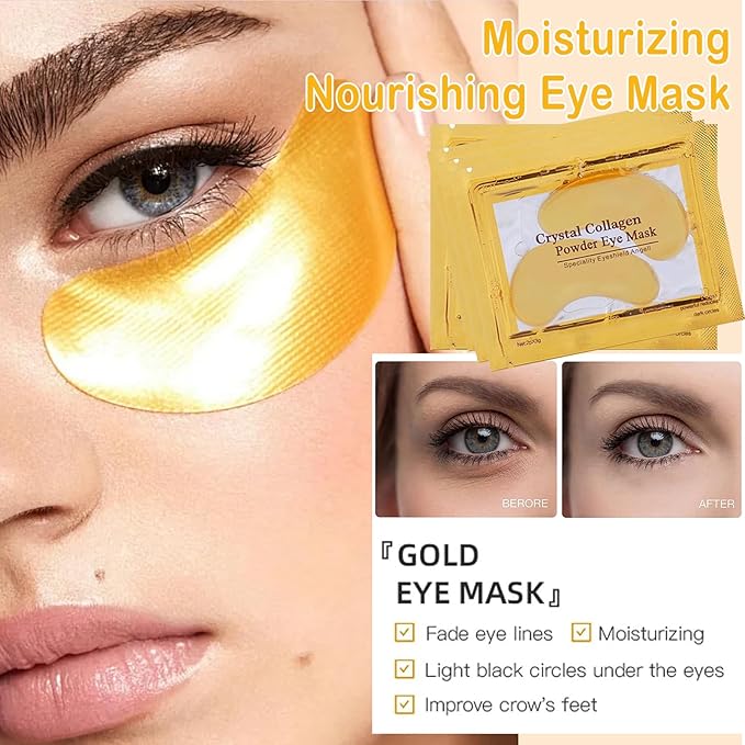 30 Pairs Collagen Lip Masks & Under Eye Mask, Gel Crystal Moisturizing Lip Mask, 24K Gold Under Eye Patches for Puffy Eyes, Dark Circle, Reducing Fine Lines, Effectively Nourishes Lip & Eye Skin Care-Velvo Beauty