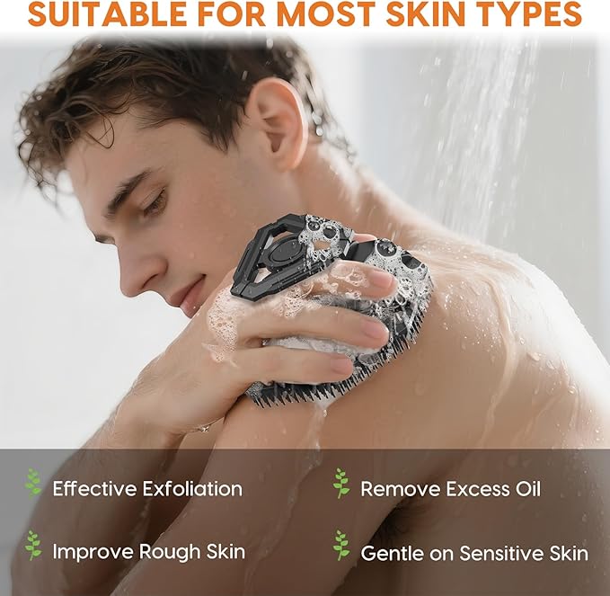 Soft Silicone Body Scrubber Brush, Non-Slip Handheld Cleansing Brush, Rich Foam, Deep Exfoliation, Brightening Skin, Comfortable Massage, for All Skin Types, Men and Women (Black)-Velvo Beauty