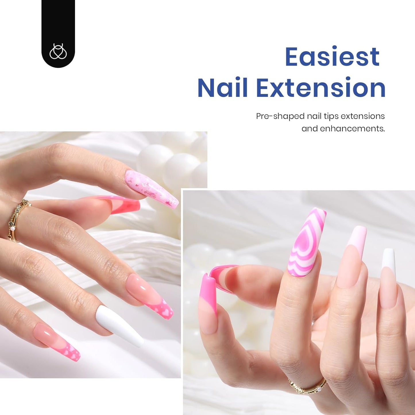 Beetles Gel Nail Kit Easy Nail Extension Set with 500Pcs Nail Tips Coffin Shape 5 In 1 Nail Glue Base Gel and Innovative Led Lamp Easy Diy Nails Art Home Gelly Tips-Velvo Beauty