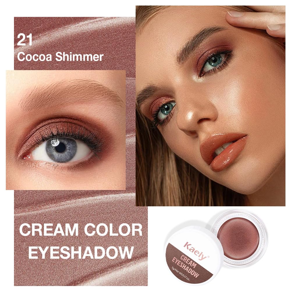 Kaely Single Cream Eyeshadow Pot, Cocoa Shimmer Eye Shadow for Older Women High Pigmented Waterproof, Natural Eyeshadow Palette Makeup Brightener, sombras en crema para ojos, Blendable, 21-Velvo Beauty