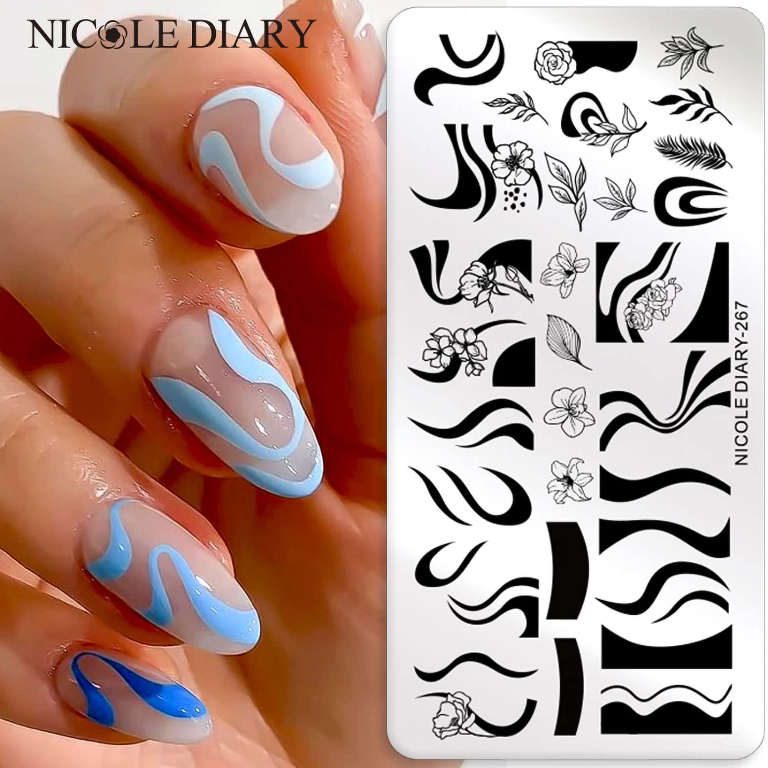 Nail Stamping Plates French Wavy Striped Tip Leaf Nail Stamp Templates Stainless Polish Gel Template Nail Design Stencil Tools （1 Pcs）-Velvo Beauty