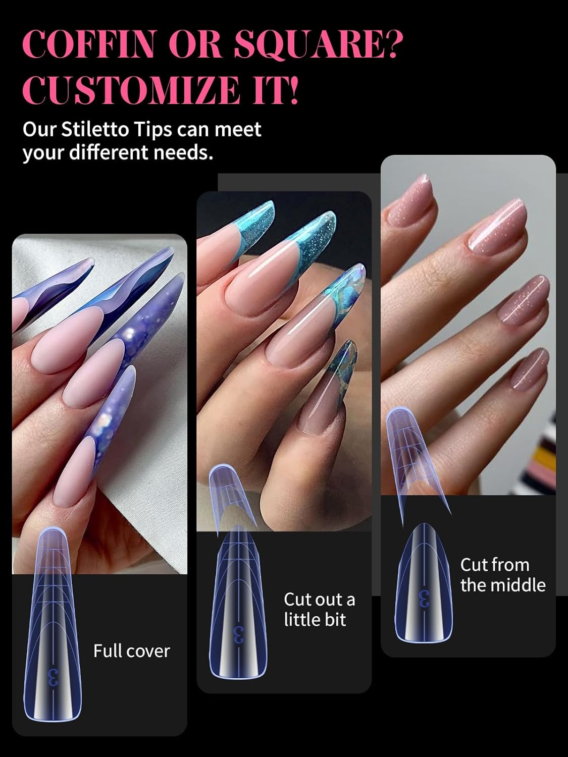 EBANKU 150Pcs Dual Nail Forms, Blue Poly Gel Nail Molds Square Full Cover Coffin Nail Tips Extension Forms for Gel Manicure Nail Art Design Salon&DIY-15 Sizes-Velvo Beauty