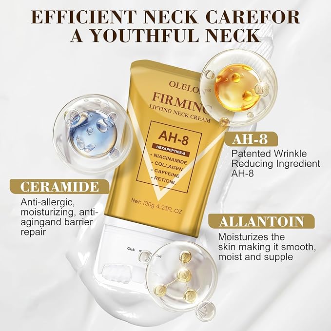 [2025 Upgrade] AH8 Firming Neck Cream with Roller - Tightening & Lifting Cream for Sagging Skin, 8-HA Clockwise Neck Cream for Face & Body Skin Tightening Cream with Massage Roller-Velvo Beauty