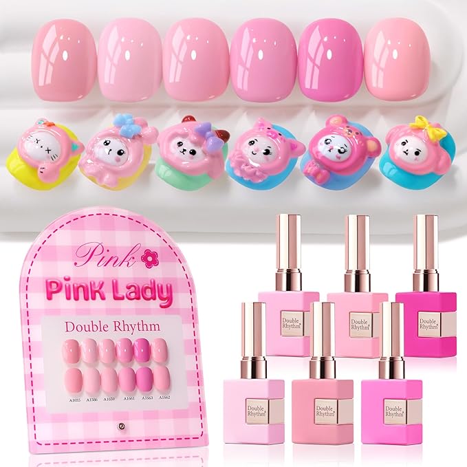 Double Rhythm 6 Pcs 15 ML Gel Polish Set Same Color Same Bottle Soak Off Gel Polish Kit Nail Art Manicure Salon DIY at Home for Women (Neutral Skin Pink Nude Beige -T6-53)-Velvo Beauty