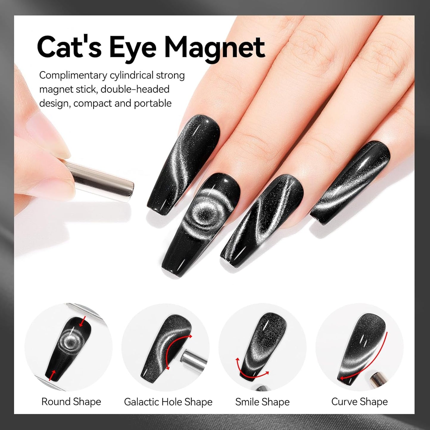 Cat Eye Gel Nail Polish Silver 12ML 9D Chameleon Cateye Magnetic Nail Polish Gel Holographic Cat Eye with Magnet Stick Varnish Soak off Manicure Set 1PC-Velvo Beauty