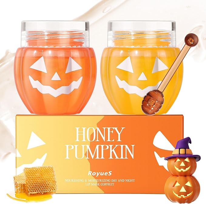 Lip Moisturizer Lip Balm Set, Lip Sleeping Mask, 2PCS Pumpkin & Honey Lip Mask Overnight Improve Dry Lips, Reduce Lip Wrinkles & Dead Skin, Lip Care Products Gift Set For Women-Velvo Beauty