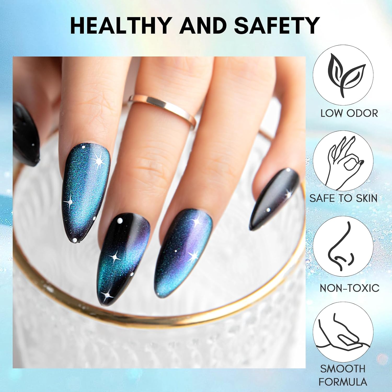 Makartt Blue Cat Eye Gel Nail Polish: Magnetic Glitter Gel Polish Soak-Off UV/LED with Aurora Effect, Long-Lasting Black Hole Shine, Comes with Magnet Stick Salon Home Nail Art 10ml-Velvo Beauty