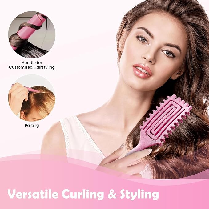 Curl Defining Brush, Curly Hair Brush Defining with Side Gear for Combing, Shaping, and Styling Curly Hair, Lightweight Candy Brush Suitable for All Wet or Dry Hair Types for Women and Men (Pink)-Velvo Beauty