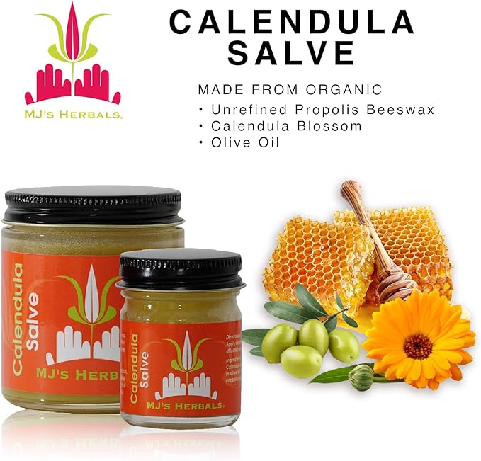 MJ's Herbals Calendula Salve - Skin Soothing Balm, Eczema Cream, Diaper Rash, Scars, Bug Bites, Made w/Calendula Blossoms & Propolis Beeswax (1 oz)-Velvo Beauty