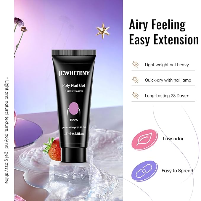 JEWHITENY Poly Gel Nail Kit 14 Colors - Yellow Nude Pink Blue Purple Glitter Tones Starter Kit with UV Lamp Base & Top Coat All-in-One Gift for Women Need U V Light Curing-Velvo Beauty