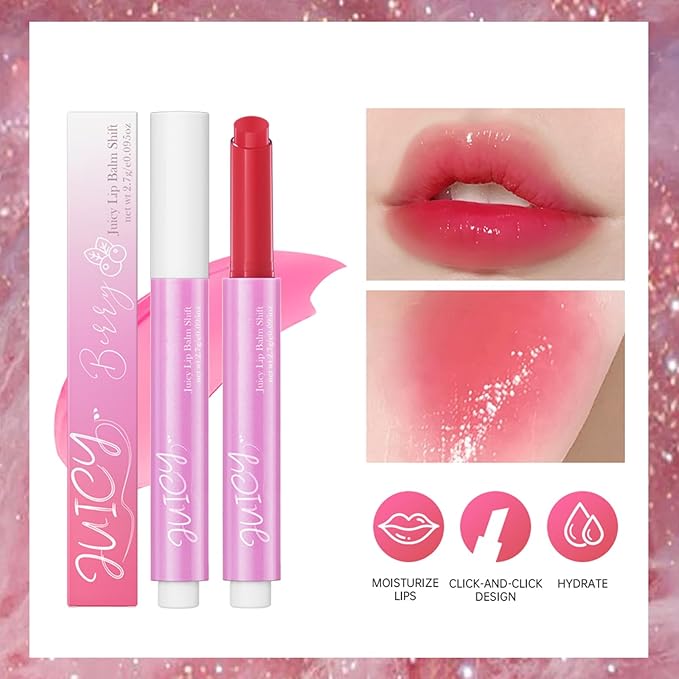Juicy Lip Plump Shift, Click Melting Lip Balm Lasting Tint Hydrating & Nourishing Lip Care Moisturizer Glossy Color Changing Lip Gloss Non Sticky Lipstick Vegan Tinted Lip Balm (#5 Blueberry)-Velvo Beauty