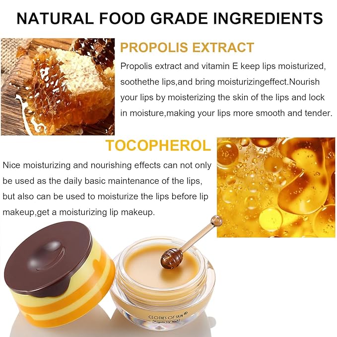 Bee Lip Balm Honey Pot, Strawberry & Honey Moisturizing Propolis Lip Mask, Hydrating & Prevention Dry and Cracked Lip Scrubs Exfoliator, Reduces Lip Lines (2Pcs Pink + 2Pcs Yellow)-Velvo Beauty