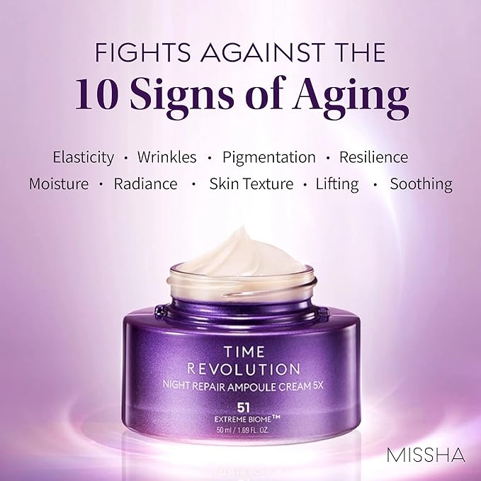 MISSHA Time Revolution Night Repair Ampoule Cream (5th Gen) 1.69 Fl Oz - Triple Fermented Deep-Sleep Night Cream - Overnight Care for Enhanced Radiance, Korean Skincare-Velvo Beauty