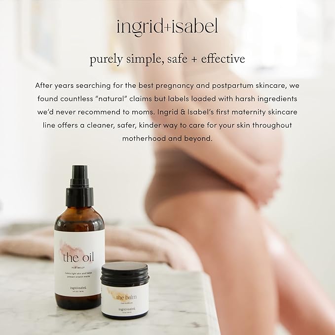 Ingrid & Isabel, The Oil, Organic Belly & Body Oil, Prevents Stretch Marks & Scars, Maternity & Pregnancy Skincare, 4 Fl Oz-Velvo Beauty