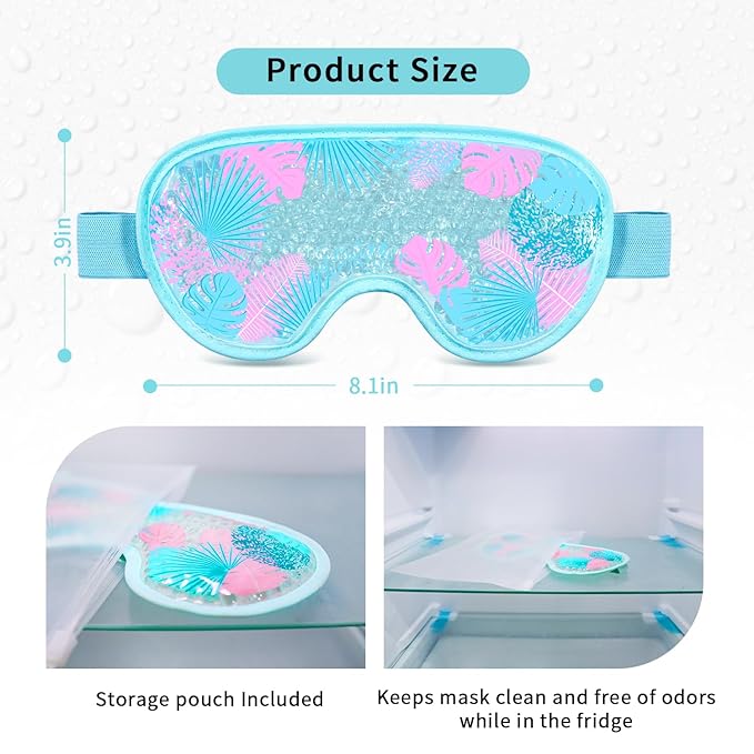 Cooling Eye Mask Gel Eye Mask, Reusable Hot Cold Therapy cold eye mask for Post Surgery, Puffiness, Dark Circles, Eye Bags, Dry Eyes, Migraines with Soft Plush Backing (Leaves)-Velvo Beauty