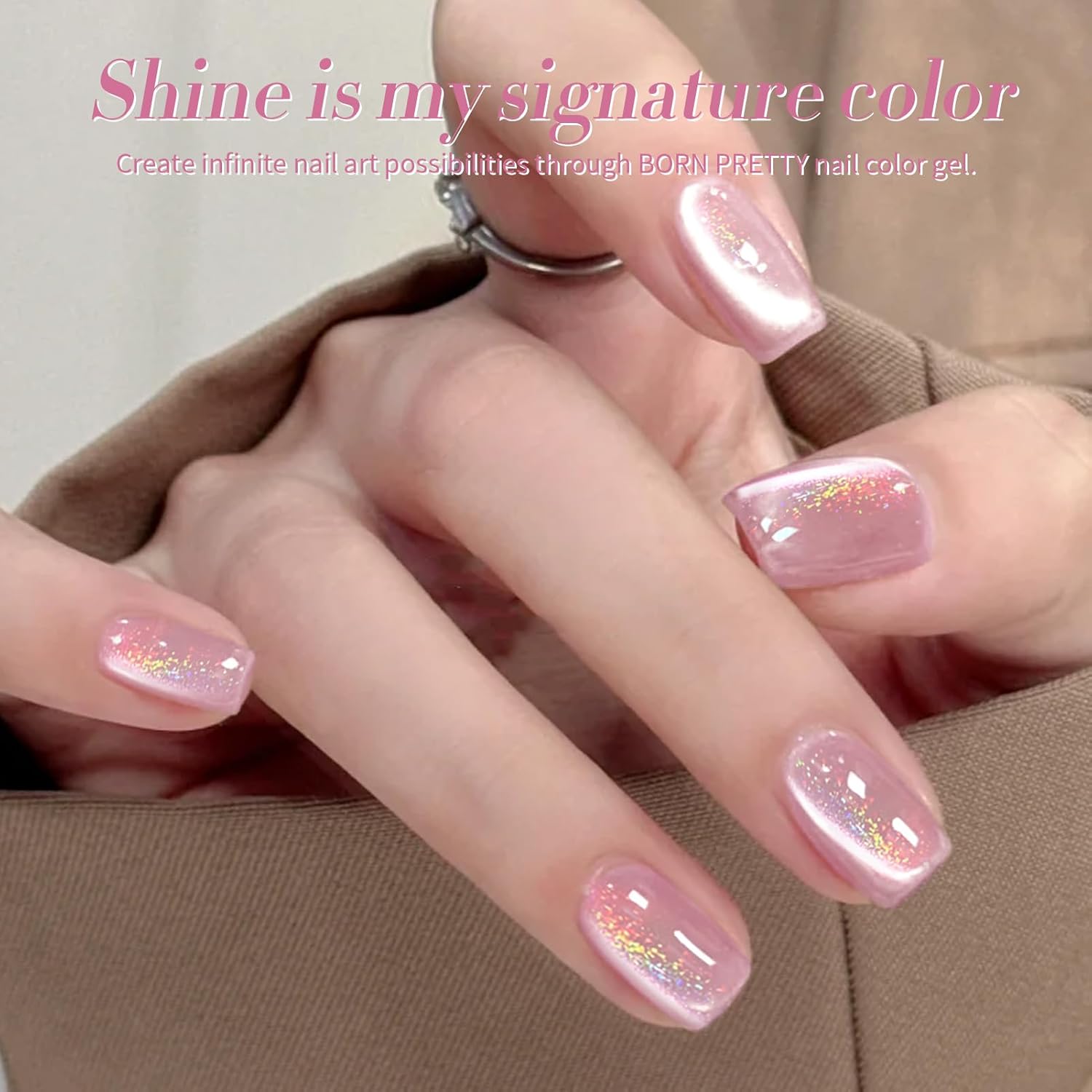 BORN PRETTY Pink Cat Magnetic Eye Gel Nail Polish Rainbow Holographic Moonlight Glass Magnetic Gel Nail Polish 15ML-Velvo Beauty