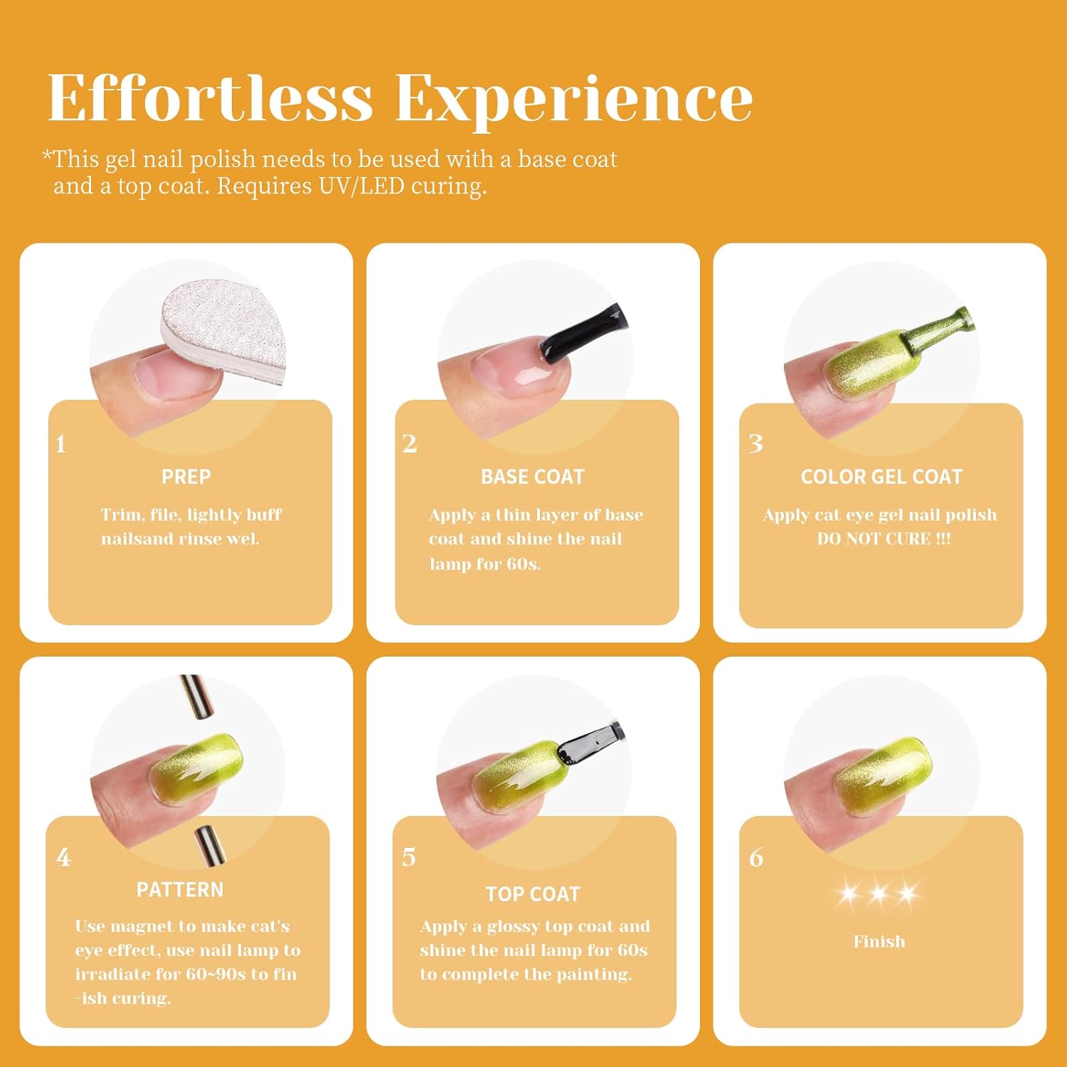 Light Orange Cat Eye Gel Nail Polish - Perfect for DIY at Home & Ideal Gift for Nail Art Lovers!-Velvo Beauty