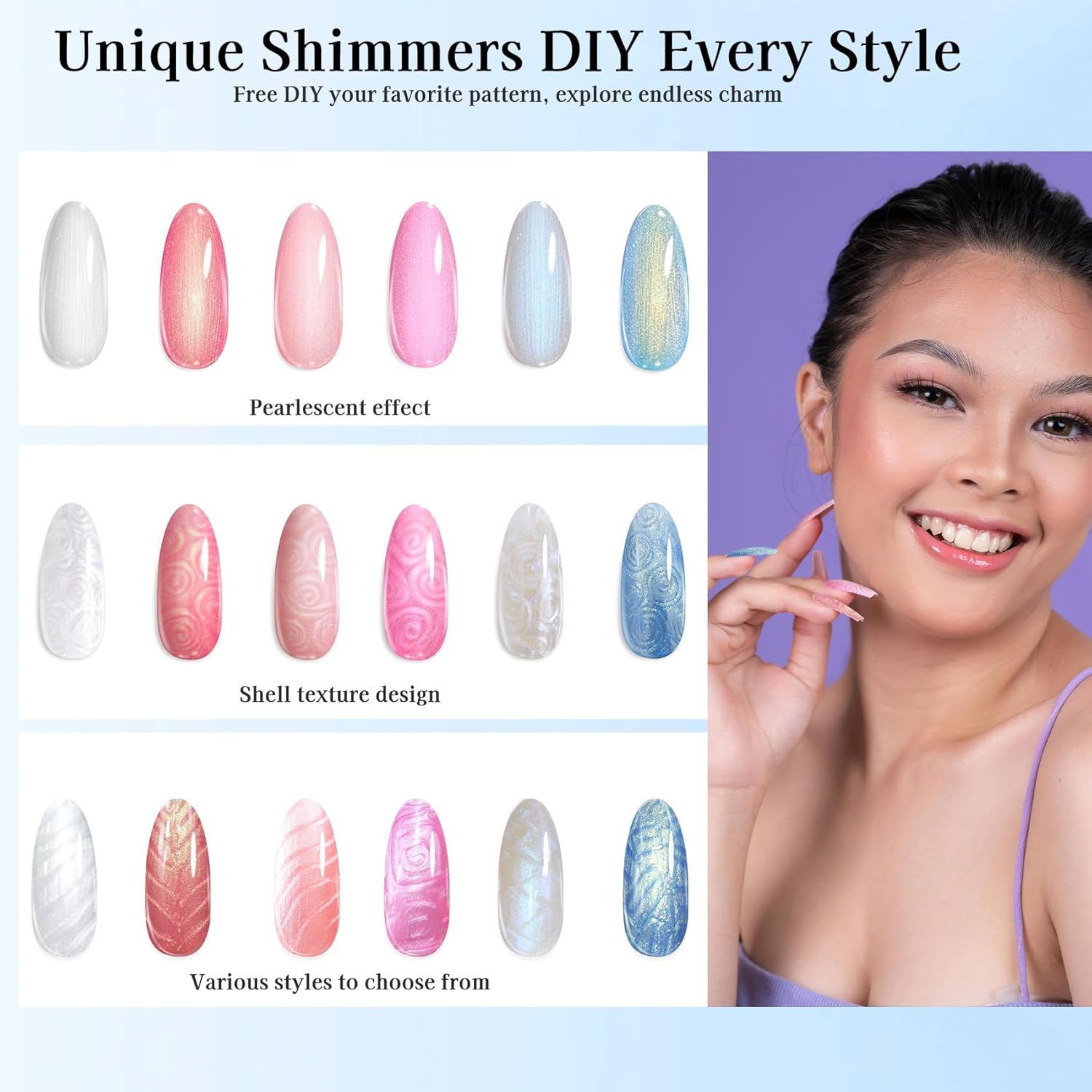Mermaid Gel Nail Polish Set: 6 Colors - Pastel Pink, White, Orange, Blue, Pearl Gel with Swirl Shell Design - Uv Led Summer Nail Gel Polish DIY Swirl Shell Thread Effect for Girls-Velvo Beauty