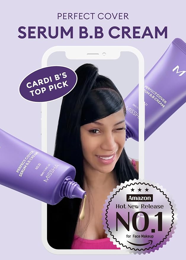 MISSHA M PERFECT COVER SERUM BB CREAM No.33 Tan -Tan with Warm Undertone, BB Cream by Cardi B Pick, Skin Tint, Tinted Moisturizer, Skin Care Foundation Makeup, Korean Makeup, 1.18 Fl oz-Velvo Beauty