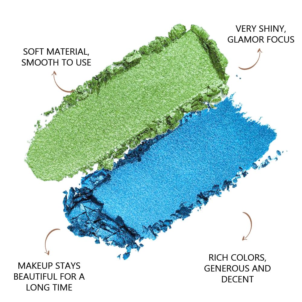 2 colors eye shadow makeup palette, Blue & Green Eyeshadows Halloween Birthday Party Wear, high pigment eye, matte & shimmer metal eye shadow powder, Blendable, Ultra-Pigmented(02)-Velvo Beauty