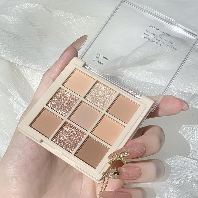 Erinde 9 Colors Eyeshadow Palette, Matte Shimmer Glitter Eye Shadow Makeup Palette, Highly Pigmented Long Lasting Waterproof, Natural Neutral Nude Eyeshadow Makeup Pallet, Milk Latte Color-Velvo Beauty