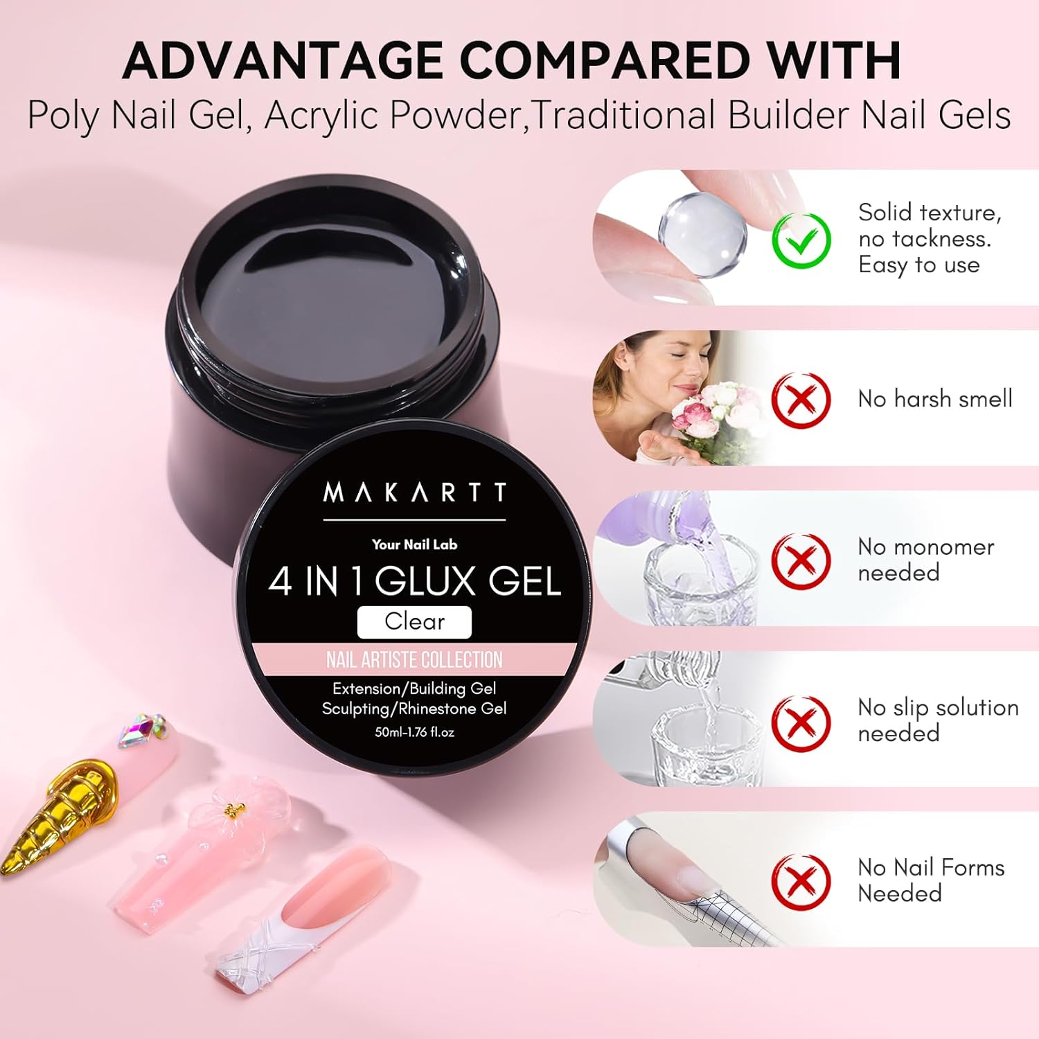 Makartt 3D Gel Nail Art: 50g 3D Nail Gel Clear Non-sticky 3d Sculpting Gels, 4-in-1 Solid Gels Builder for Extension, UV Glue for Acrylic Tips, Rhinestones & 3d Carving for Home Salon DIY-Velvo Beauty