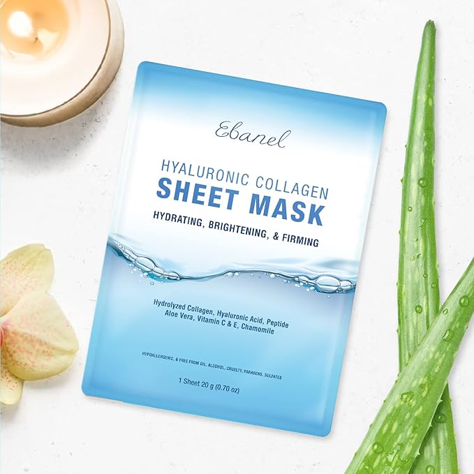 Ebanel 10 Pack Collagen Face Mask with Hyaluronic Acid, Vitamin C, Peptide, Aloe, Instant Brightening Hydrating Face Masks Skincare Korean Sheet Mask, Skin Firming, Lifting Anti Aging Facial Masks-Velvo Beauty
