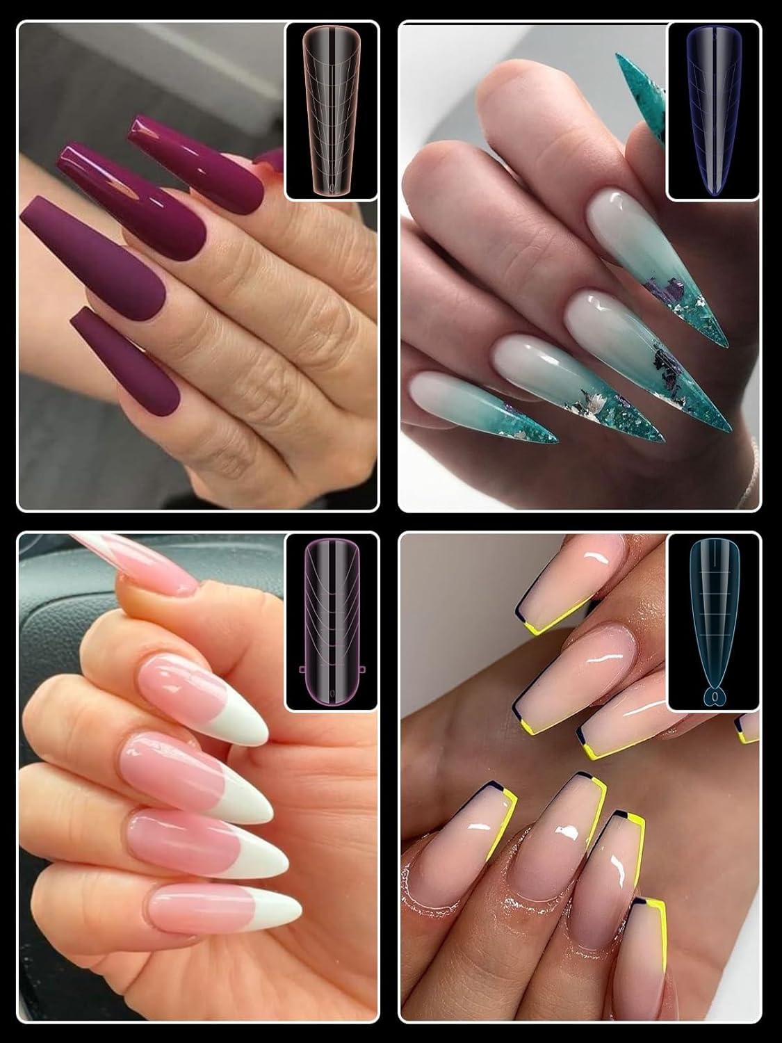 Dual Forms for Poly Nail Gel, 288PCS 12 Colors Dual Nail Forms Extension Molds Stiletto Coffin Square Acrylic Nail Tips 12 Shapes for Builder Gel Manicure Nail Art Design Salon DIY at Home-Velvo Beauty