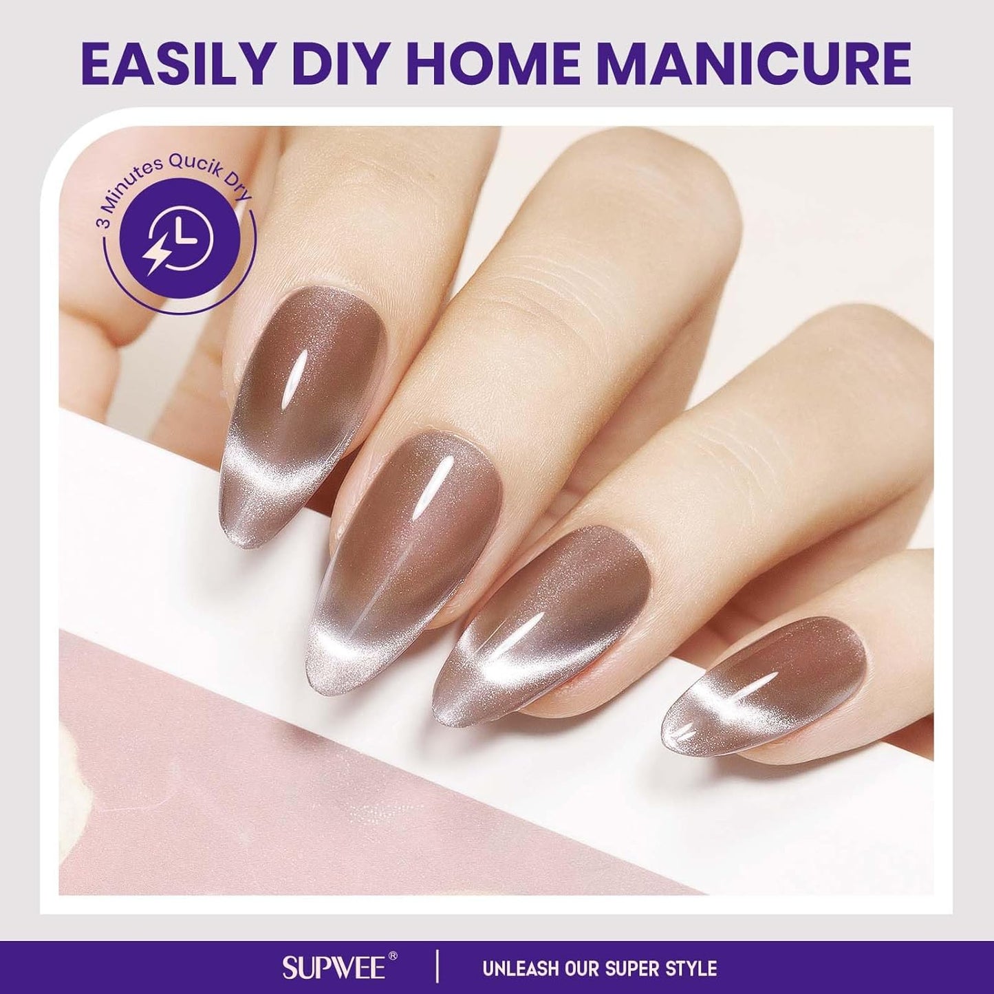 magnetic nail polish non gel, Nude Cat Eye Nail Polish Non Gel, Shimmer Glitter with Magnet, High Glossy, Fingernail Air Dry Fast, Manicure DIY, Salon Fall Colors-Velvo Beauty