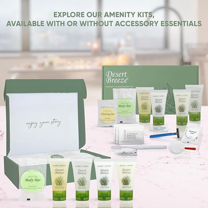Amenity Kit | Boxed Hotel Toiletries | Bulk Set 1oz Travel Size Shampoo, Conditioner, Lotion, Body Wash & Body Bar Soap for Guest Hospitality AirBnB/Vacation Rentals | 1 set per case-Velvo Beauty