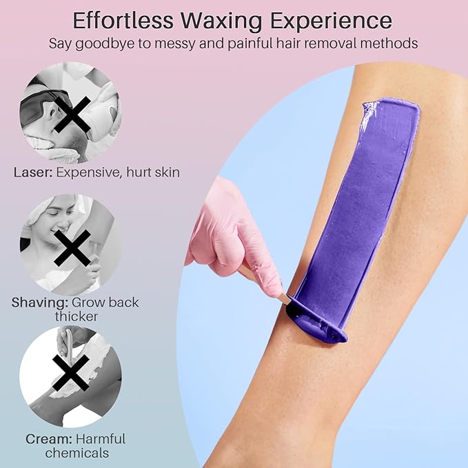BLITZWAX Brazilian and Bikini Waxing Kit for Women, Hard Wax Warmer for Face, Legs and Body, At Home Hair Removal Kit, Beginner Friendly, Quick Heating, Pink and Blue Gradient Color-Velvo Beauty