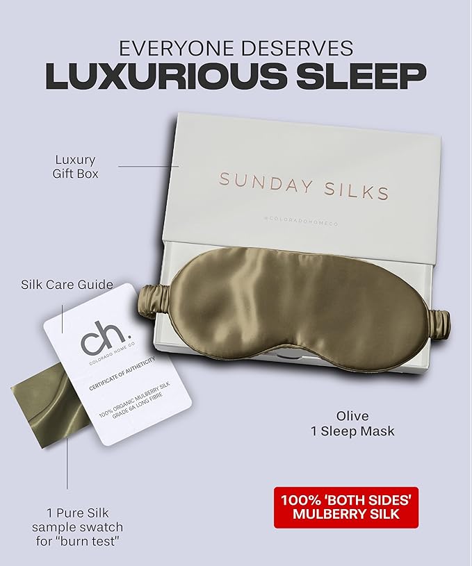 SUNDAYSILKS™ Exclusive Mulberry Silk Sleep Mask | Soft Eye Covers, Blackout Sleeping Mask for Women & Men | Silk Eye Mask for Sleep, Travel, and Relaxation | Antifaz para Dormir [Olive]-Velvo Beauty