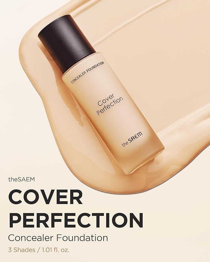 THESAEM Cover Perfection Concealer Foundation - 24H Coverage, Light Liquid Texture - Ideal for Oily, Combination Skin, Provides Semi-Matte, Smooth Finish, 1.01 fl.oz. (2.0 Rich Beige)-Velvo Beauty