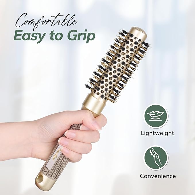 Round Brush for Blow Drying, Nano Thermal Ceramic & Ionic Tech Hair Brush with Boar Bristles, Professional Round Barrel Brush for Styling,Curling and Straightening by Sndyi (2 Inch, Barrel 1 Inch)-Velvo Beauty