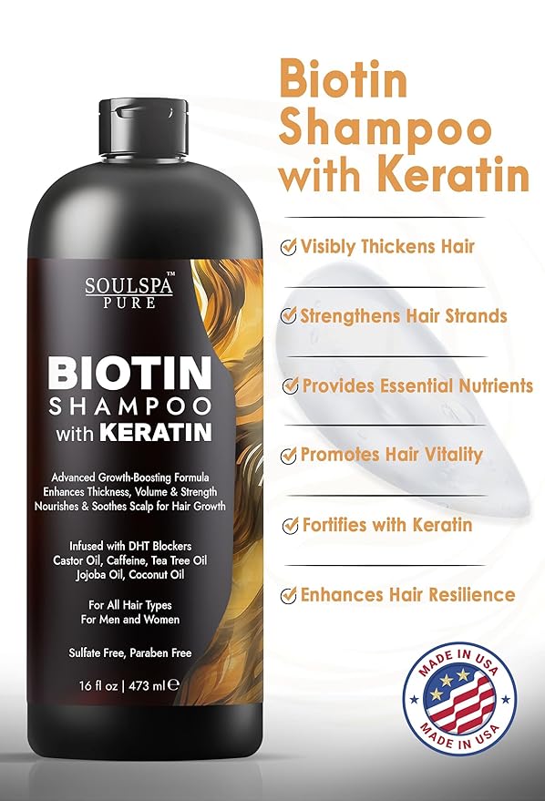 Biotin Shampoo with Keratin - Advanced Anti-Thinning, Hair Growth & Repair Formula - Soothes Scalp, with Tea Tree Oil & DHT Blockers - Strong, Healthy Hair for Men & Women - 16 fl oz-Velvo Beauty