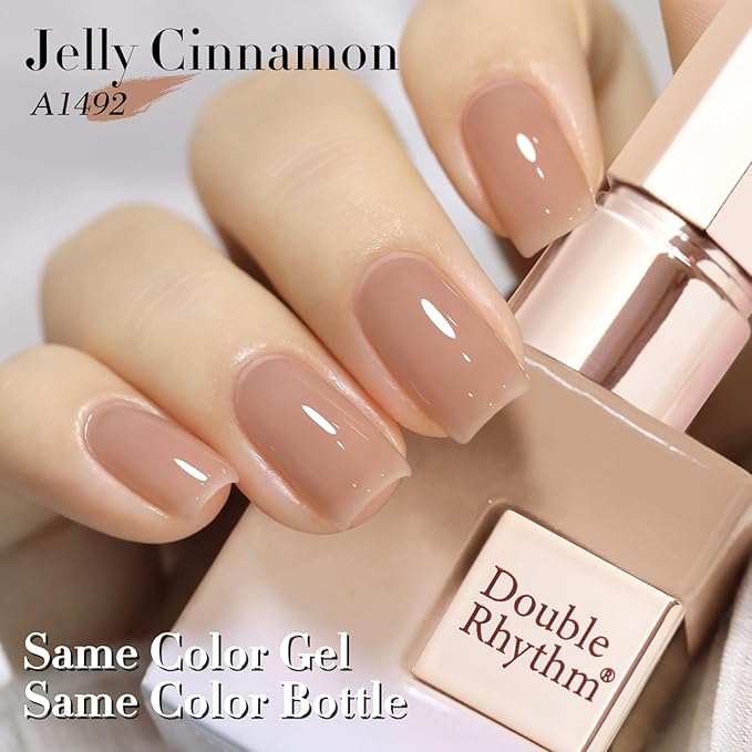 Double Rhythm Translucent Gel Polish Sheer Neutral Natural Light Milky Same Color Same Bottle 15ML Jelly UV Polish Nail Art DIY at Home (Jelly Nude Brown-A1492)-Velvo Beauty