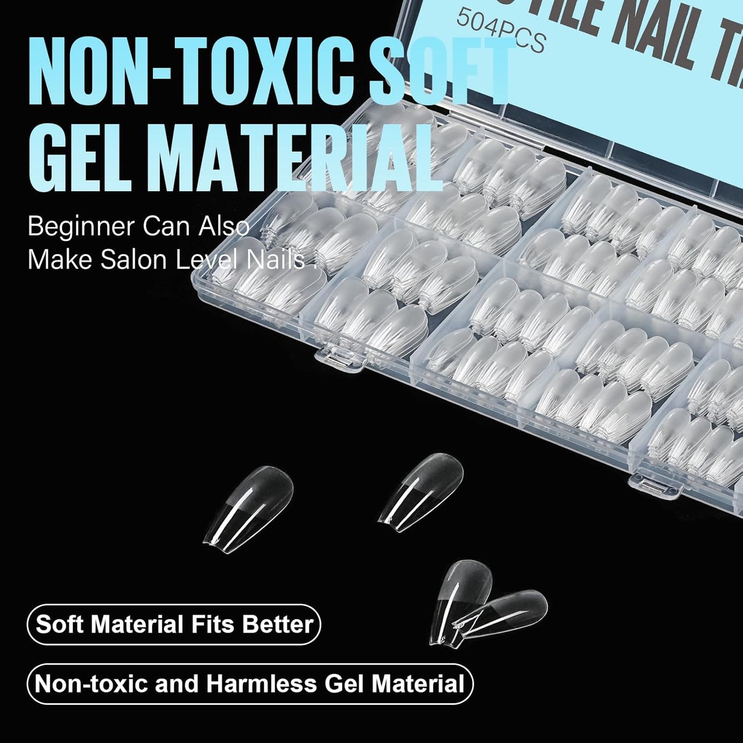 TOMICCA Medium Coffin Nail Tips, 504Pcs Half Matte Soft Acrylic Nail Tips, 12 Sizes Acrylic Pre-Shaped Nails, Full Cover False Nails for Extension Nail-Velvo Beauty