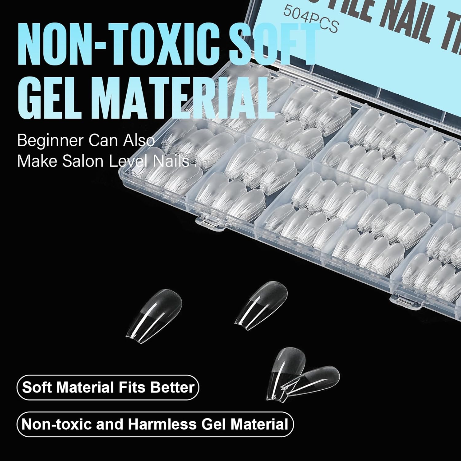 TOMICCA Medium Coffin Nail Tips, 504Pcs Half Matte Soft Acrylic Nail Tips, 12 Sizes Acrylic Pre-Shaped Nails, Full Cover False Nails for Extension Nail-Velvo Beauty